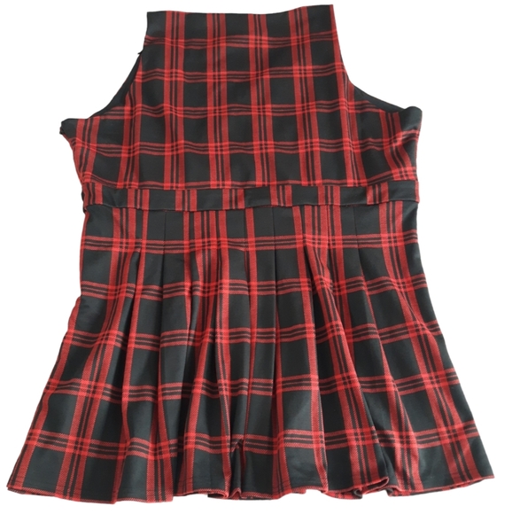 CCX City Chic XXL/24 Red Black Plaid Pleated Buckle Strap V-Neck Dress - Picture 1 of 14